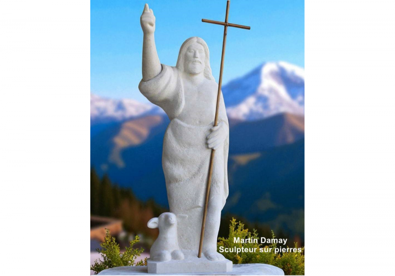 Statue de st Jean Baptiste préchant, en pierre